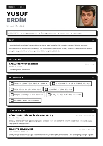 Güvenlik Görevlisi CV Örnekleri cv indir